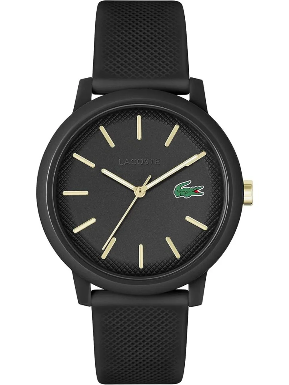 Men's Black Gold Rubber Strap Analog Quartz TR90 Case Premium Sporty Round Watch